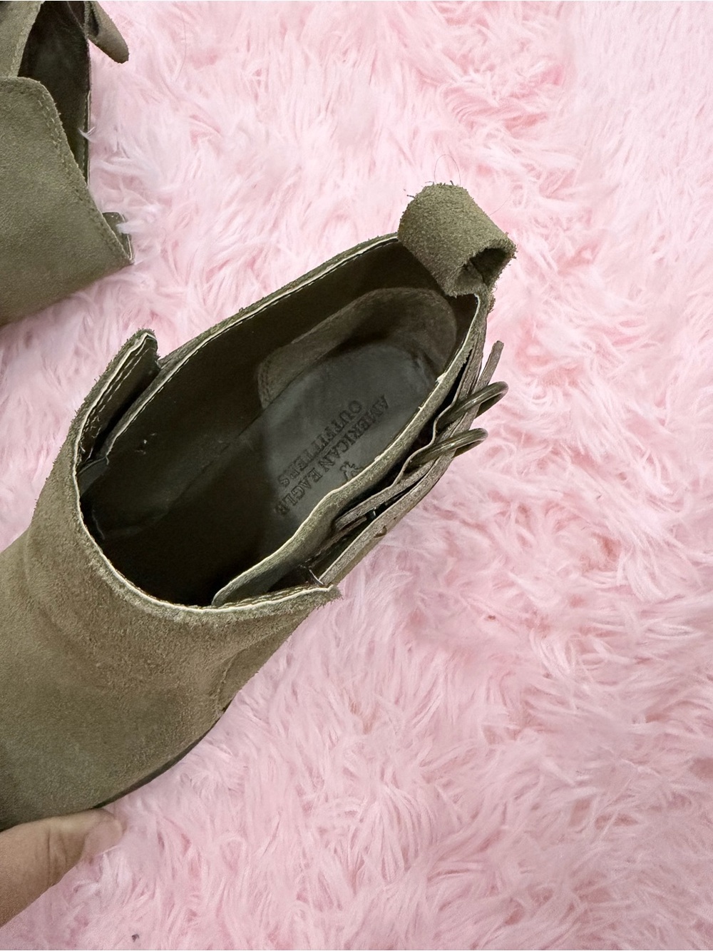 AE Olive Suede Ankle Boots with Brown Strap size 7 - Picture 4 of 10